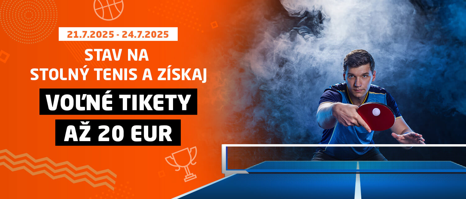 Stav na stolný tenis a získaj Voľné tikety až do 20 EUR