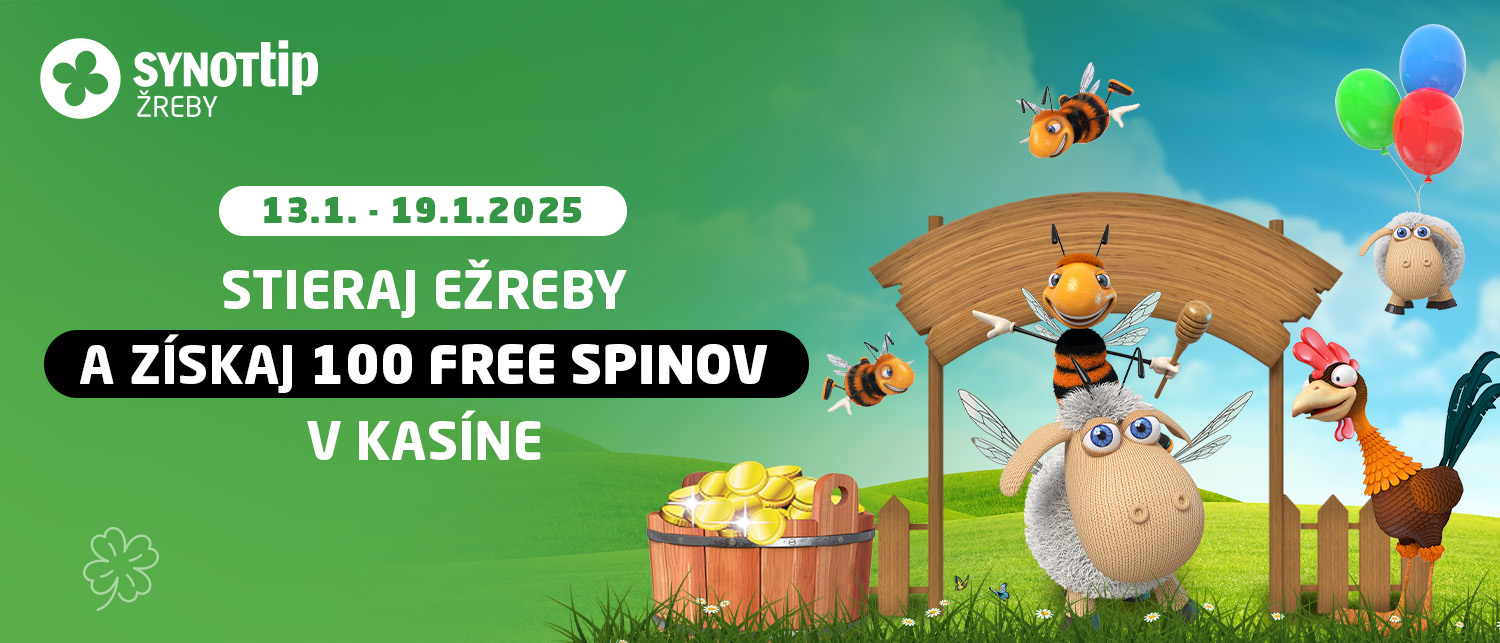 Stieraj ežreby a získaj 100 free spinov 13.01. - 19.01.2025  