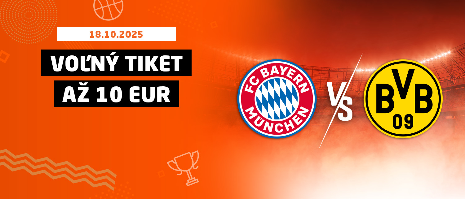 Bayern vs. Dortmund – získaj Voľný tiket až 10 €